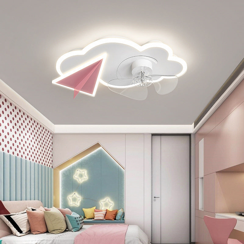 Cloud Semi Flush Mount Ceiling Lamp Cartoon Bedroom LED Ceiling Fan Light