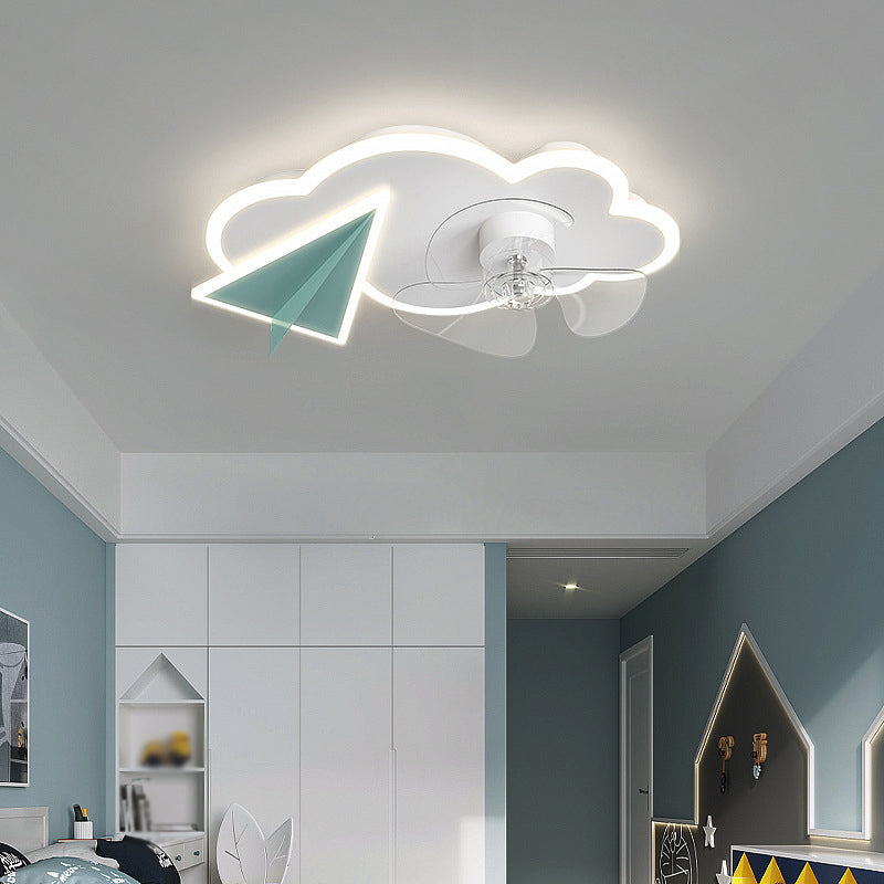 Cloud Semi Flush Mount Ceiling Lamp Cartoon Bedroom LED Ceiling Fan Light