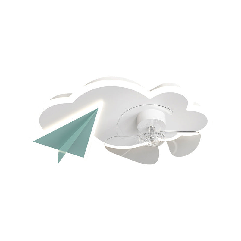 Cloud Semi Flush Mount Ceiling Lamp Cartoon Bedroom LED Ceiling Fan Light