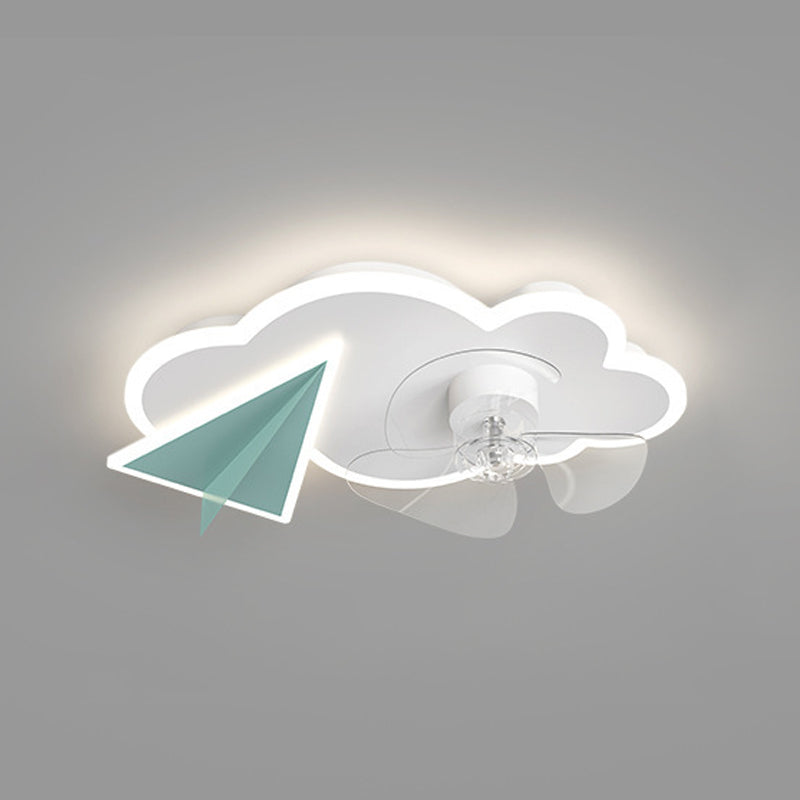 Cloud Semi Flush Mount Ceiling Lamp Cartoon Bedroom LED Ceiling Fan Light