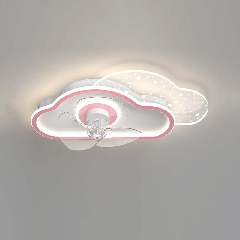 Cloud Semi Flush Mount Ceiling Lamp Cartoon Bedroom LED Ceiling Fan Light