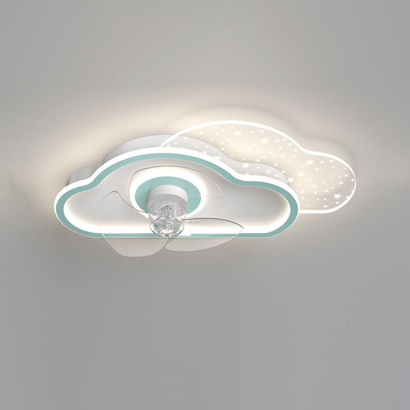 Cloud Semi Flush Mount Ceiling Lamp Cartoon Bedroom LED Ceiling Fan Light