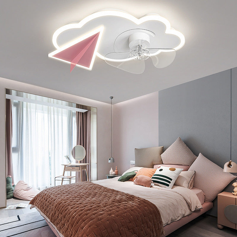 Cloud Semi Flush Mount Ceiling Lamp Cartoon Bedroom LED Ceiling Fan Light