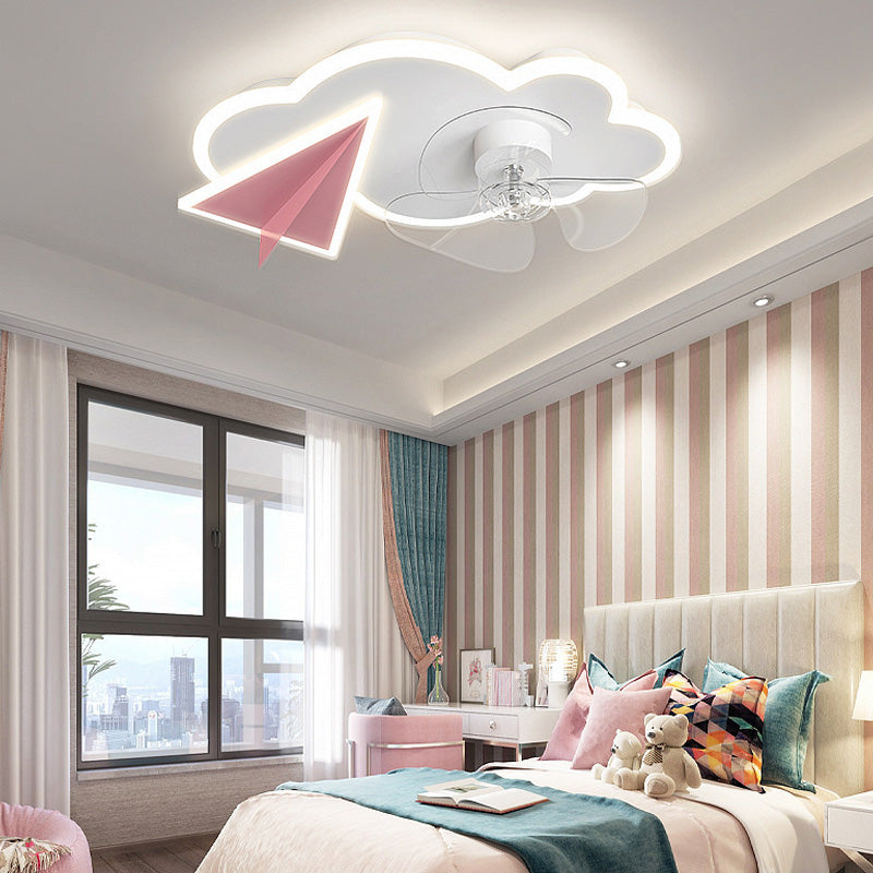 Cloud Semi Flush Mount Ceiling Lamp Cartoon Bedroom LED Ceiling Fan Light