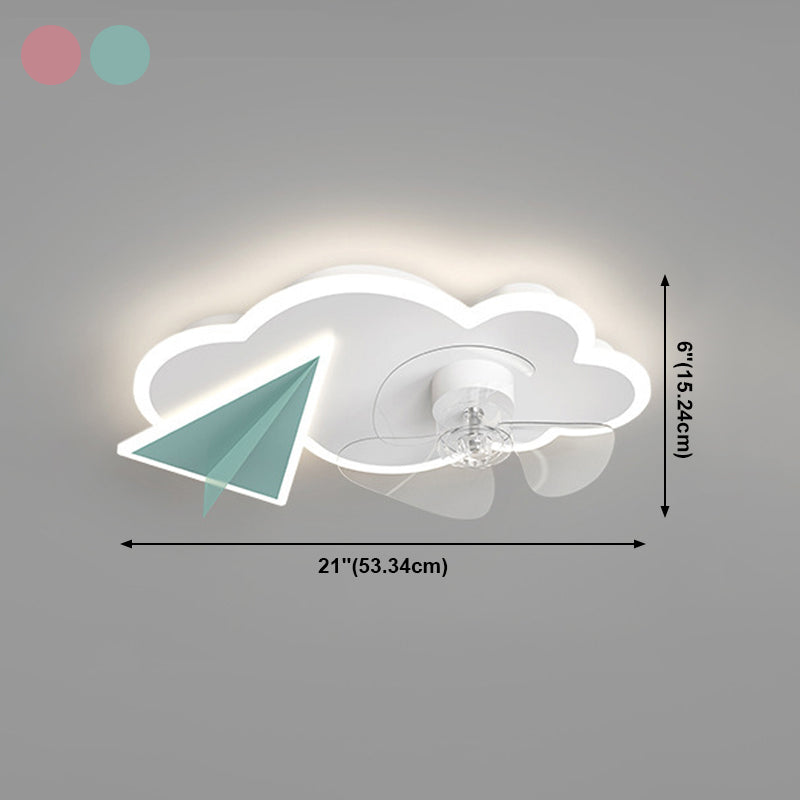 Cloud Semi Flush Mount Ceiling Lamp Cartoon Bedroom LED Ceiling Fan Light