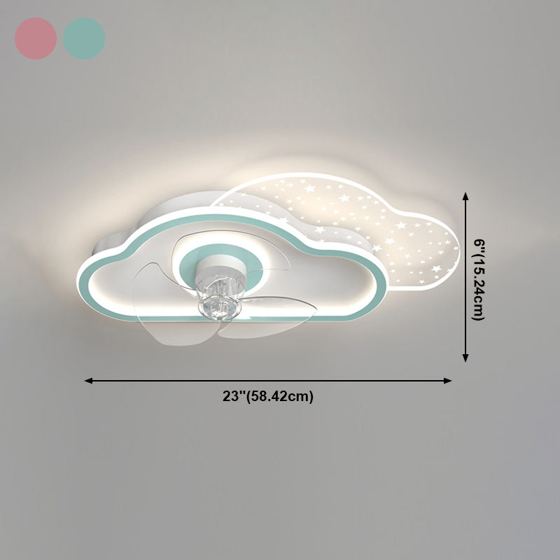 Cloud Semi Flush Mount Ceiling Lamp Cartoon Bedroom LED Ceiling Fan Light