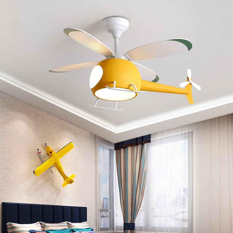 Children's Room Fan Light Fixture Airplane LED Semi-Flush Mount Ceiling Light