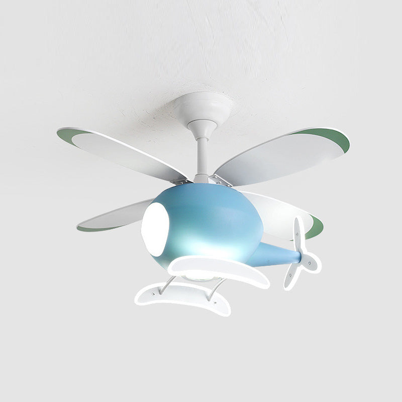 Children's Room Fan Light Fixture Airplane LED Semi-Flush Mount Ceiling Light