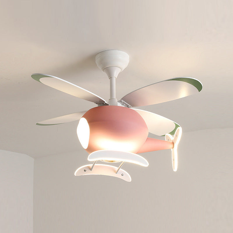 Children's Room Fan Light Fixture Airplane LED Semi-Flush Mount Ceiling Light