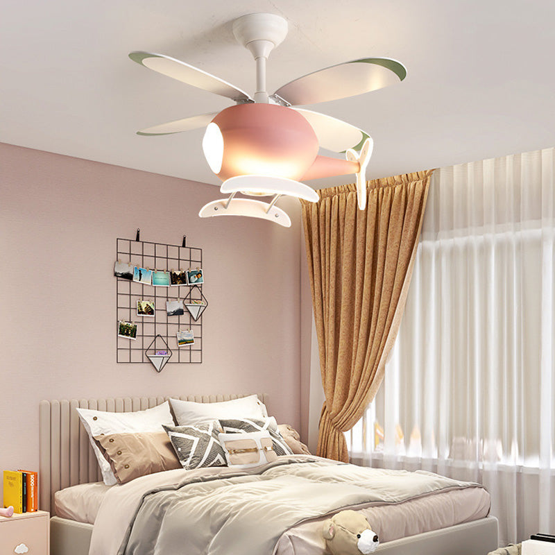 Children's Room Fan Light Fixture Airplane LED Semi-Flush Mount Ceiling Light