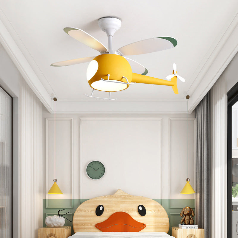 Children's Room Fan Light Fixture Airplane LED Semi-Flush Mount Ceiling Light