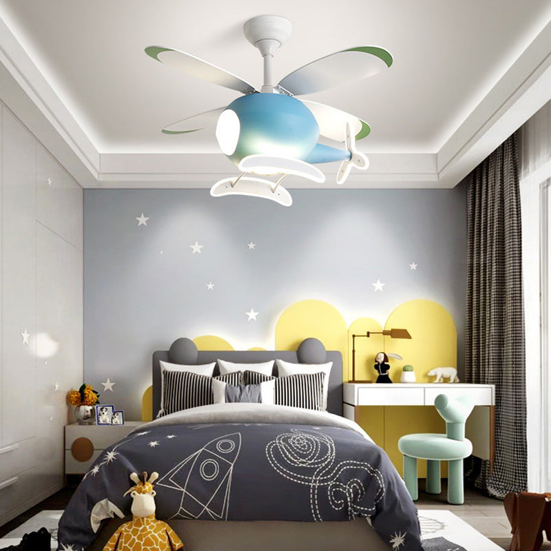 Children's Room Fan Light Fixture Airplane LED Semi-Flush Mount Ceiling Light