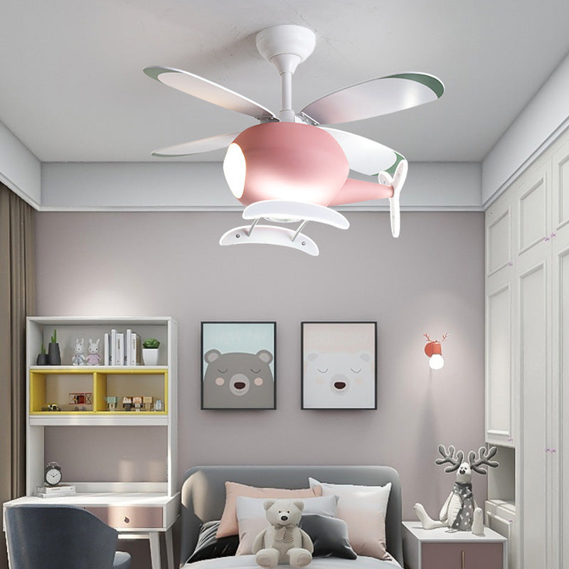 Children's Room Fan Light Fixture Airplane LED Semi-Flush Mount Ceiling Light