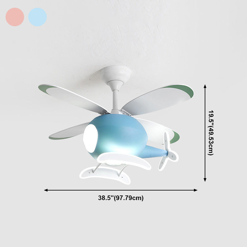 Children's Room Fan Light Fixture Airplane LED Semi-Flush Mount Ceiling Light