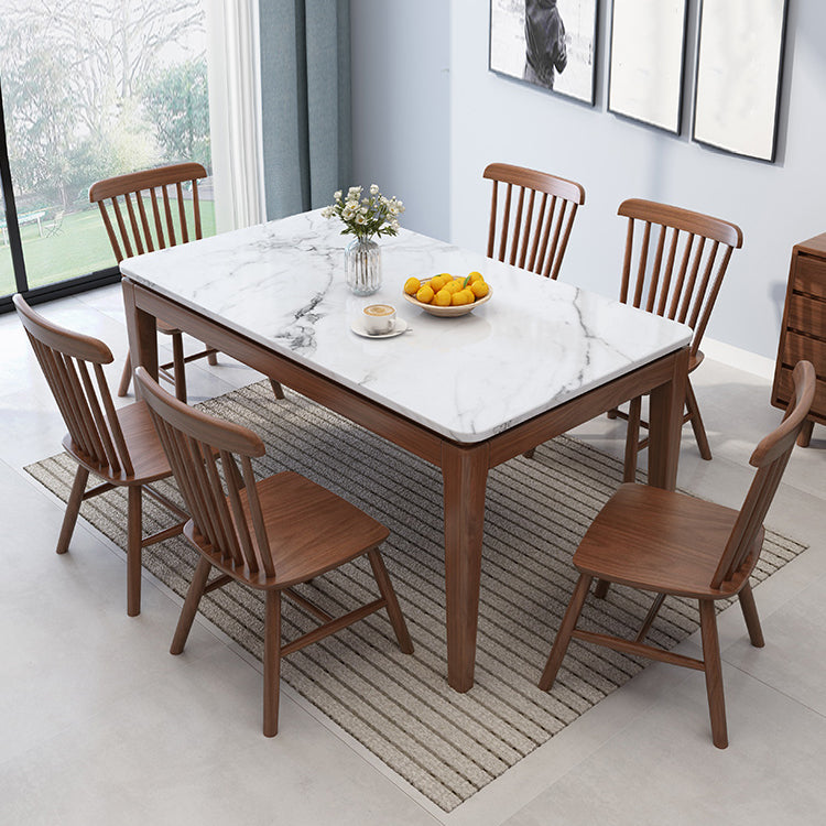Solid Wood Mid-Century Modern Table Rectangle Marble Top Table for Kitchen