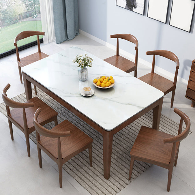 Solid Wood Mid-Century Modern Table Rectangle Marble Top Table for Kitchen