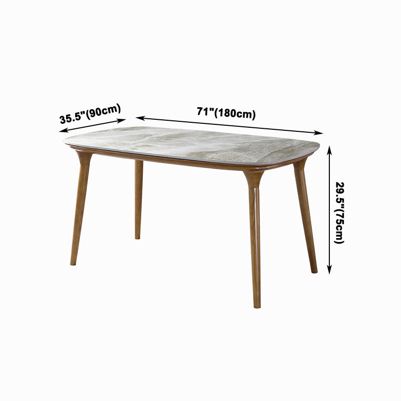 Mesa rectangular moderna de mediados de siglo Mesa de piedra sinterizada con 4 patas base de madera