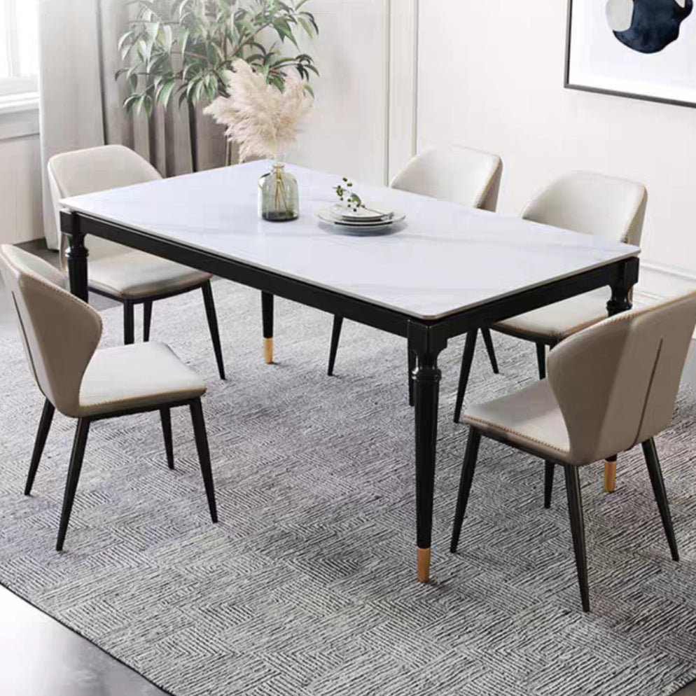 Solid Wood Mid-Century Modern Table White Sintered Stone Table with 4 Legs