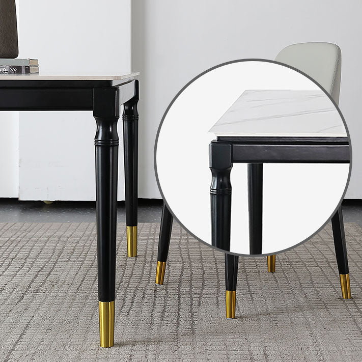Solid Wood Mid-Century Modern Table White Sintered Stone Table with 4 Legs