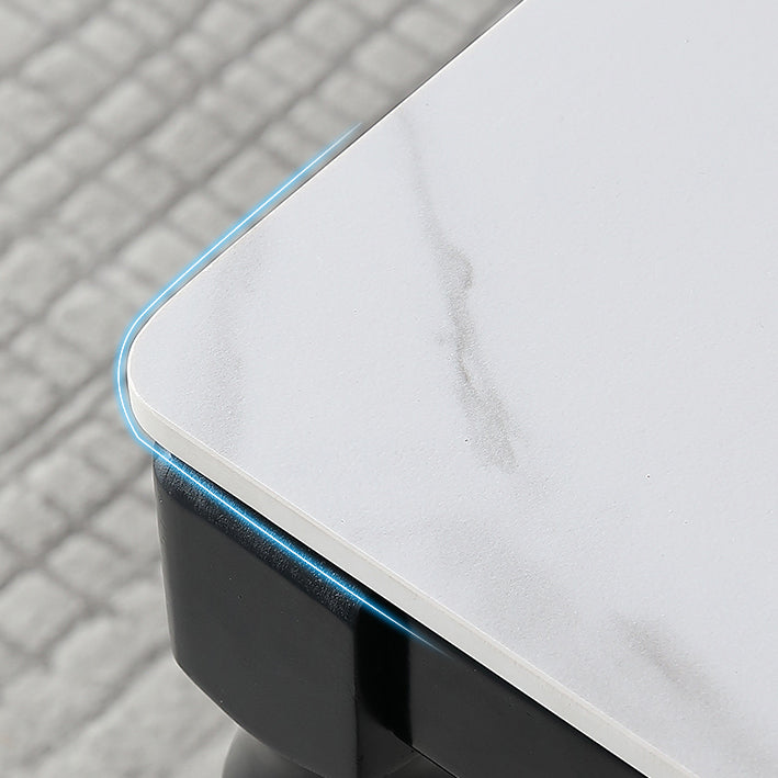 Solid Wood Mid-Century Modern Table White Sintered Stone Table with 4 Legs