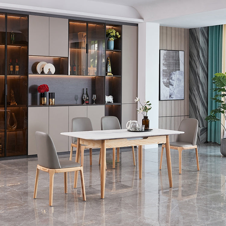 Mid-Century Rectangle White Table Sintered Stone Extendable Dining Table for Kitchen