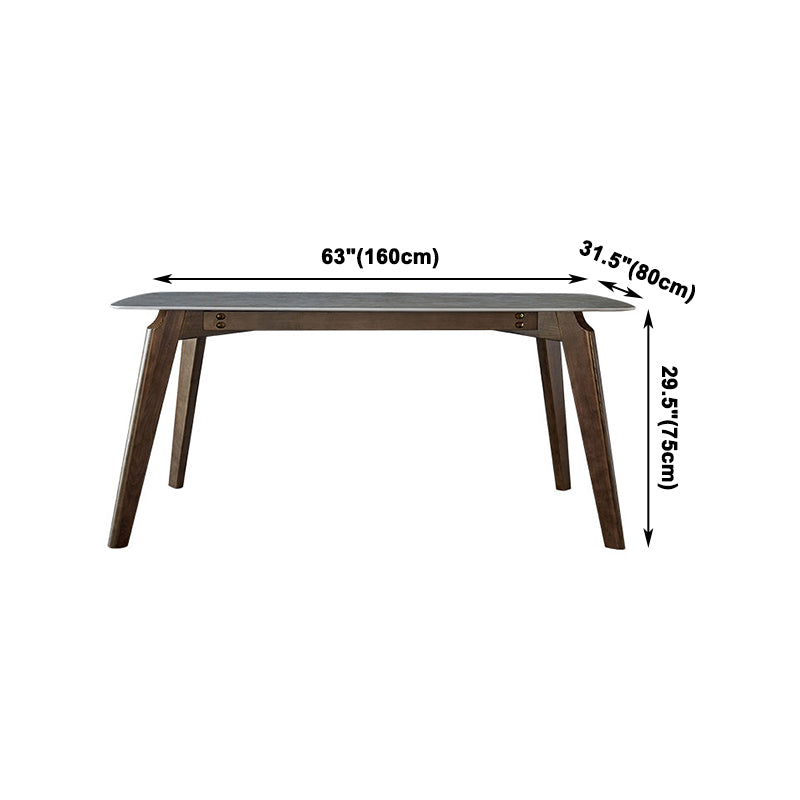 Mid-Century Modern Rectangle Table Grey Sintered Stone Table with 4 Ash Solid Wood Legs