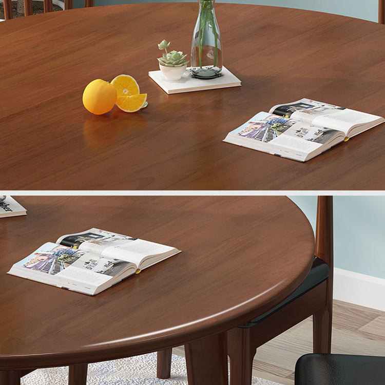 Round 4 Legs Minimalist Table Wood Color Fixed Table with Rubberwood Solid Wood