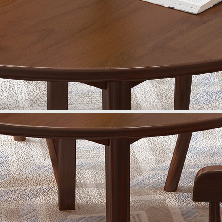 Round 4 Legs Minimalist Table Wood Color Fixed Table with Rubberwood Solid Wood