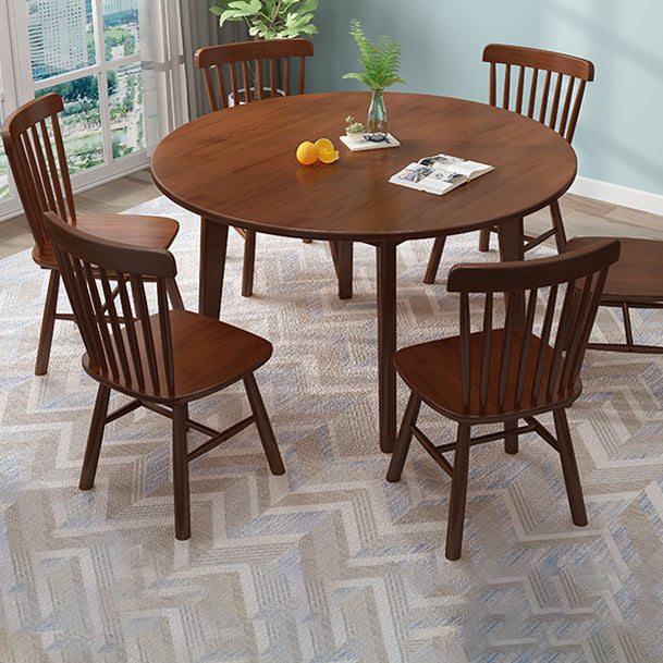 Round 4 Legs Minimalist Table Wood Color Fixed Table with Rubberwood Solid Wood