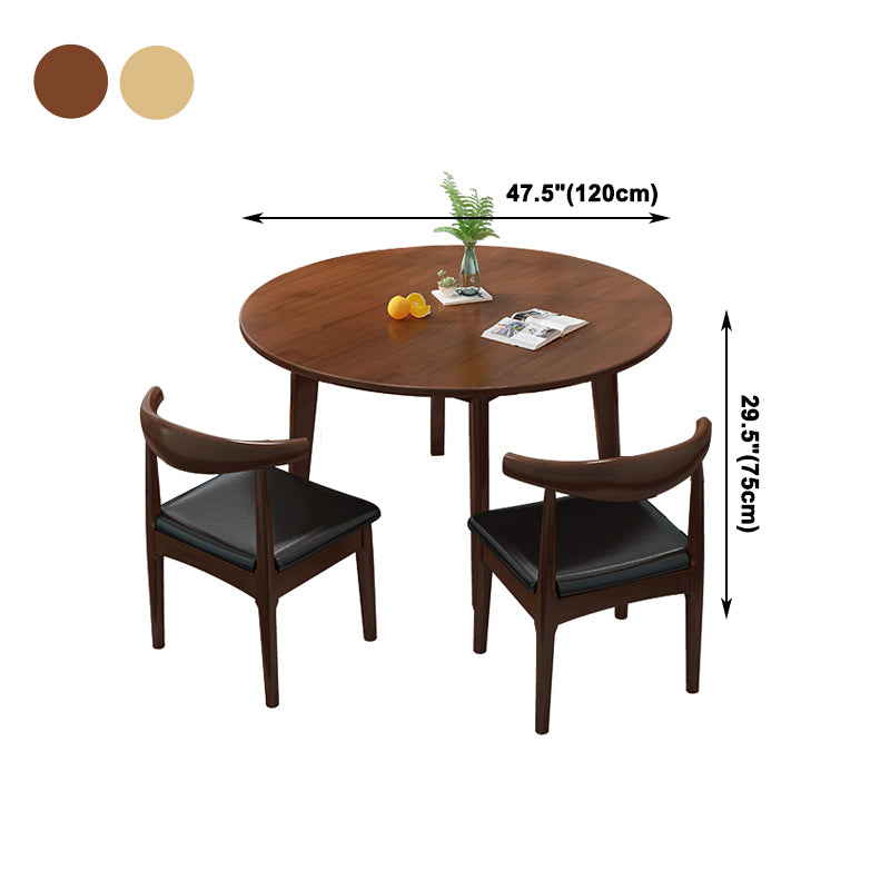 Round 4 Legs Minimalist Table Wood Color Fixed Table with Rubberwood Solid Wood