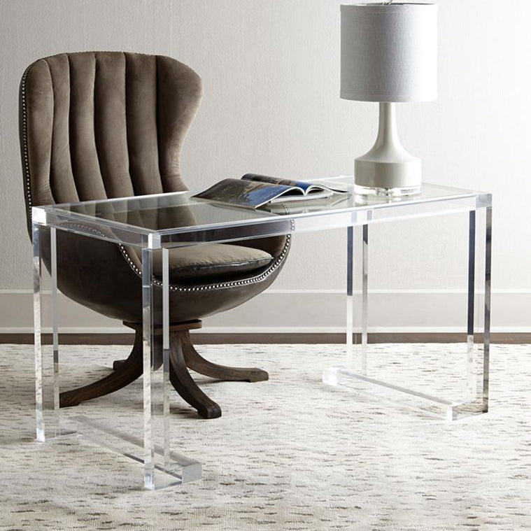 Acryl eigentijdse rechthoekige eettafel heldere glazen tafel voor eetkamer