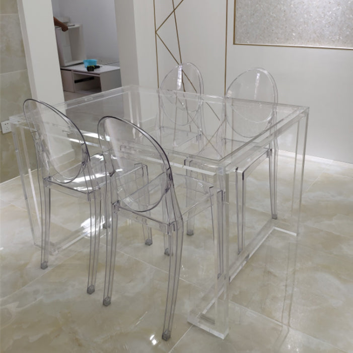 Acryl eigentijdse rechthoekige eettafel heldere glazen tafel voor eetkamer