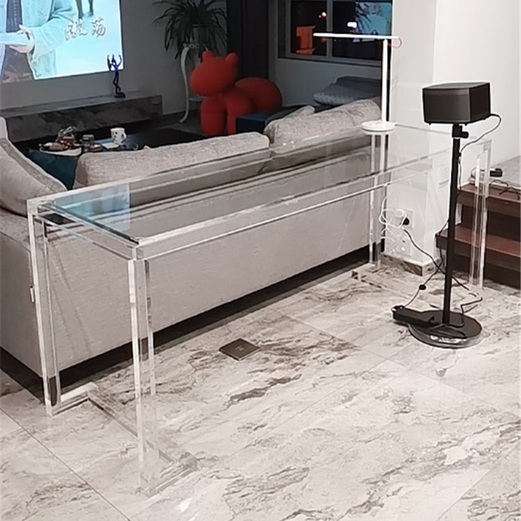Acryl eigentijdse rechthoekige eettafel heldere glazen tafel voor eetkamer