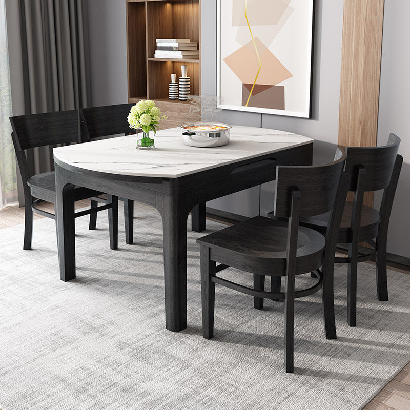 Round Contemporary Dining Table Sintered Stone Table with 4 Black Ash Solid Wood Legs