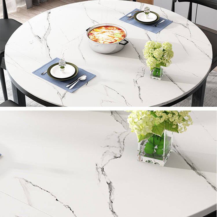 Round Contemporary Dining Table Sintered Stone Table with 4 Black Ash Solid Wood Legs