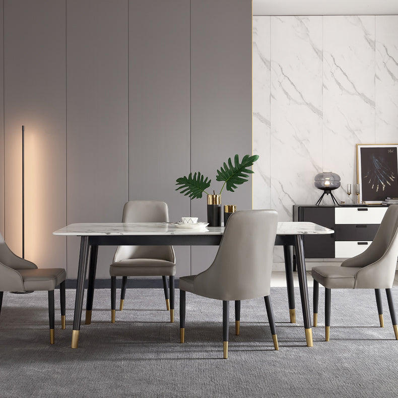 Mesa de comedor de lujo de mármol, mesa rectangular con base de 4 patas para el hogar