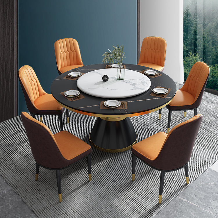 Glam Sintered Stone Top Table Round Kitchen Dining Table with Pedestal Base