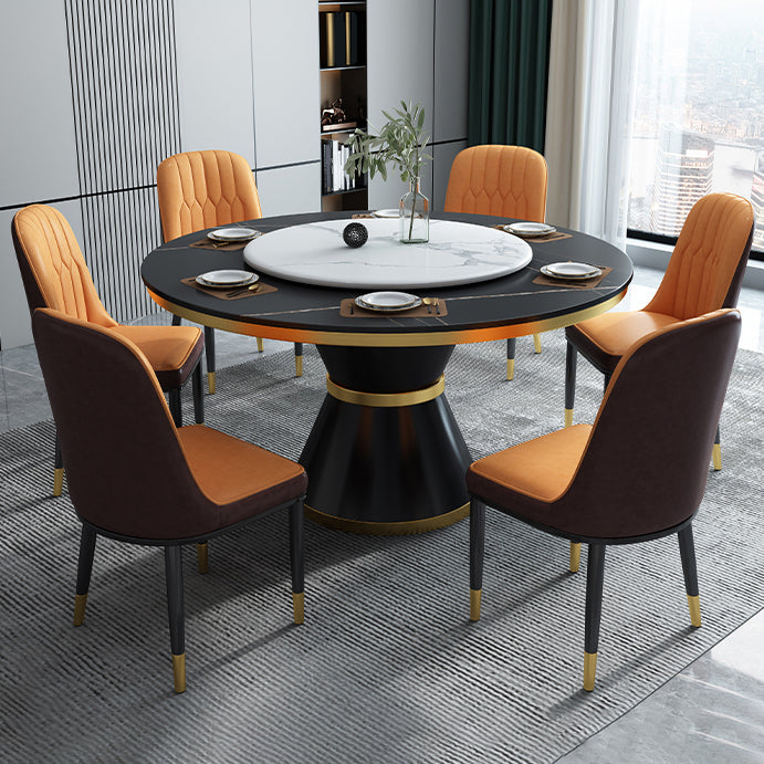 Glam Sintered Stone Top Table Round Kitchen Dining Table with Pedestal Base