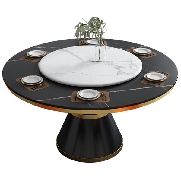Glam Sintered Stone Top Table Round Kitchen Dining Table with Pedestal Base