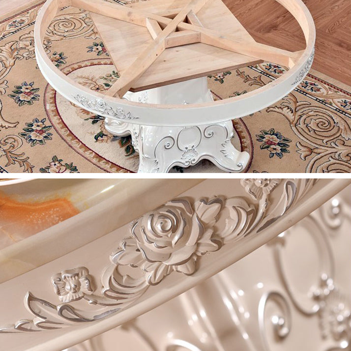 Solid Wood Victorian Round Table White Marble Top Table with Pedestal