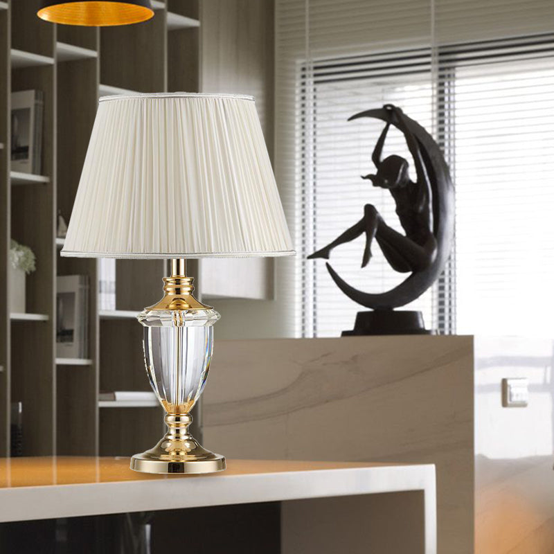 1 Head Study Task Lamp Modern White Reading Book Light with Conical Fabric Shade