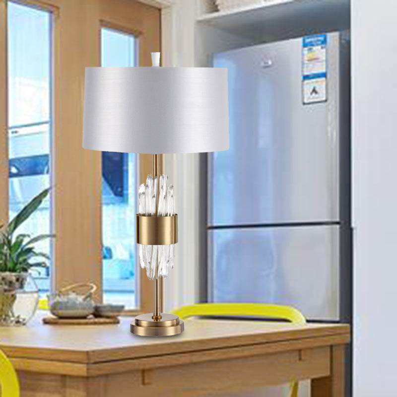 1 Glühbirnen Esszimmer Schreibtisch Lampe Modernes weißes Tischlicht mit zylindrischem Stofffarbe