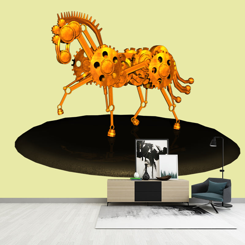 Gearwheel Illustration Mural Moisture Resistant Wall Decor for House Interior