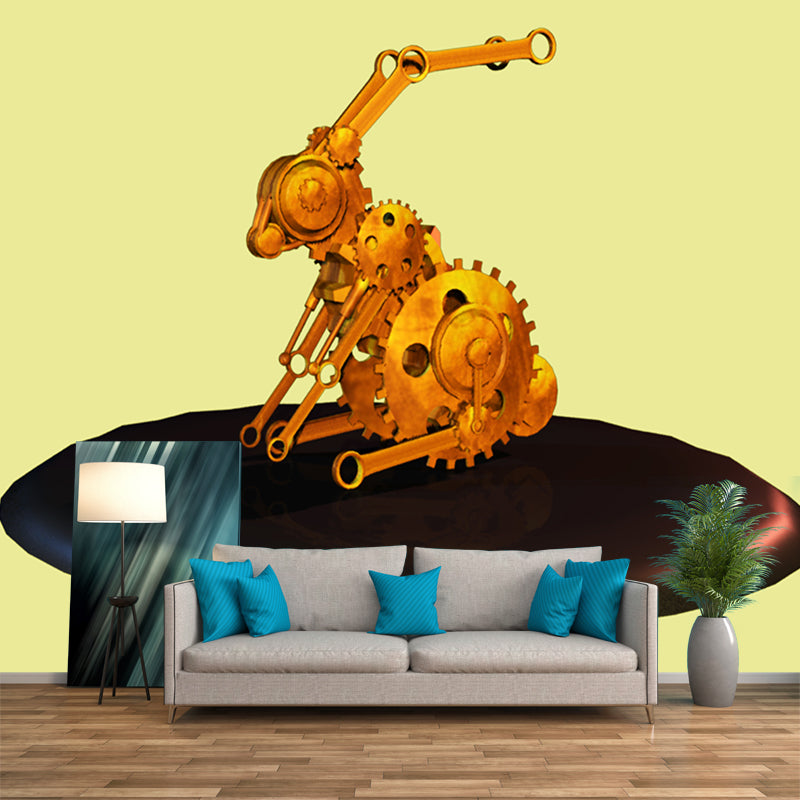 Gearwheel Illustration Mural Moisture Resistant Wall Decor for House Interior