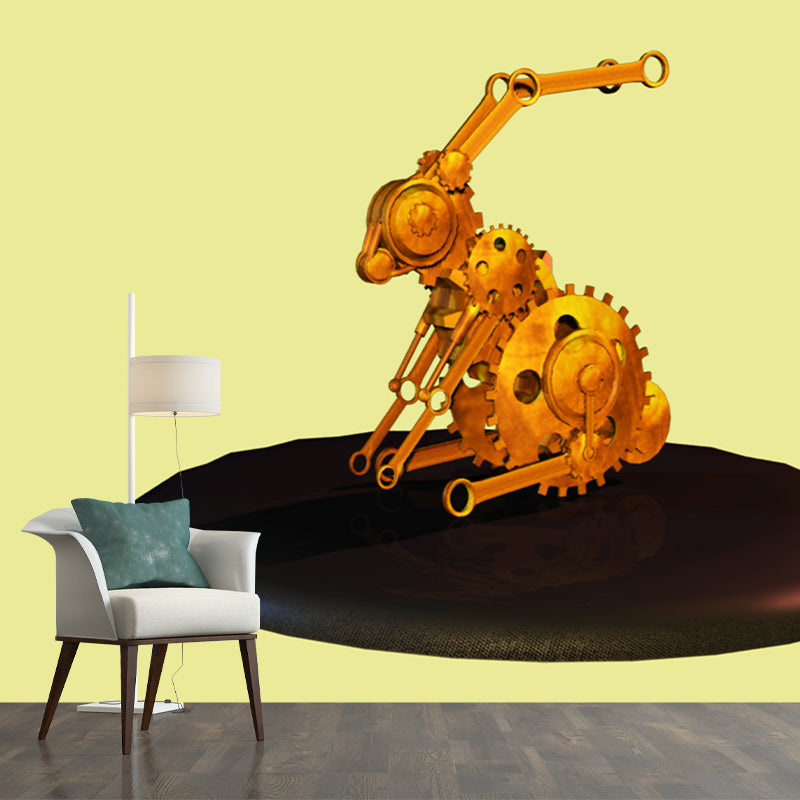 Gearwheel Illustration Mural Moisture Resistant Wall Decor for House Interior