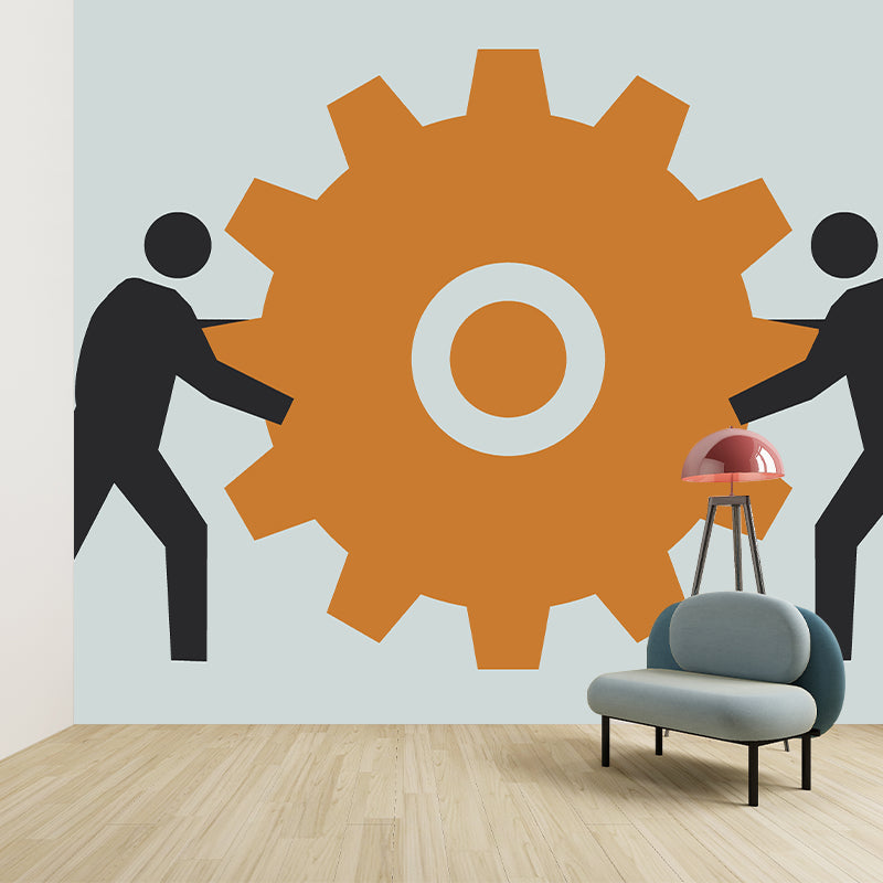 Gearwheel Illustration Mural Moisture Resistant Wall Decor for House Interior