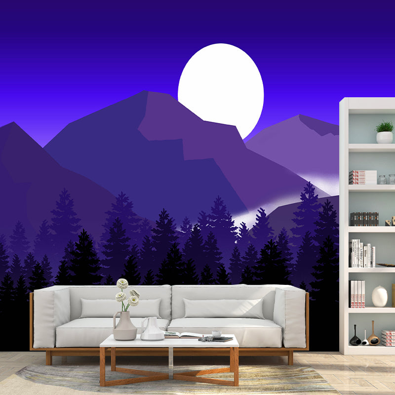 Mountain Illustration Mural Moisture Resistant Wall Decor for House Interior