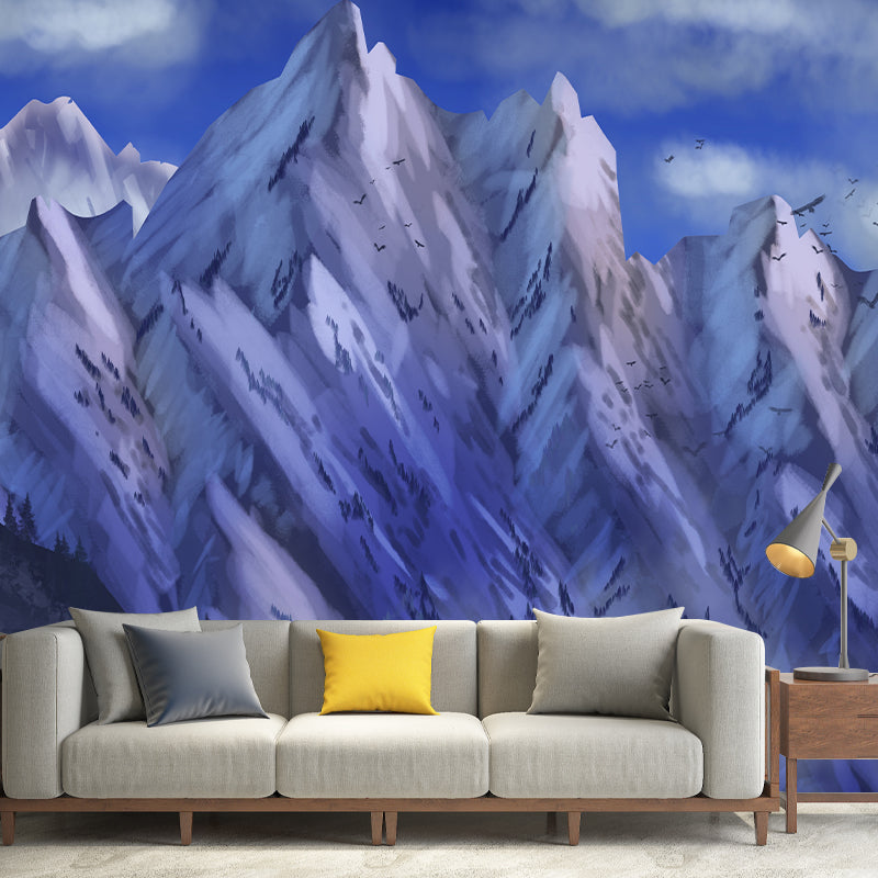 Mountain Illustration Mural Moisture Resistant Wall Decor for House Interior