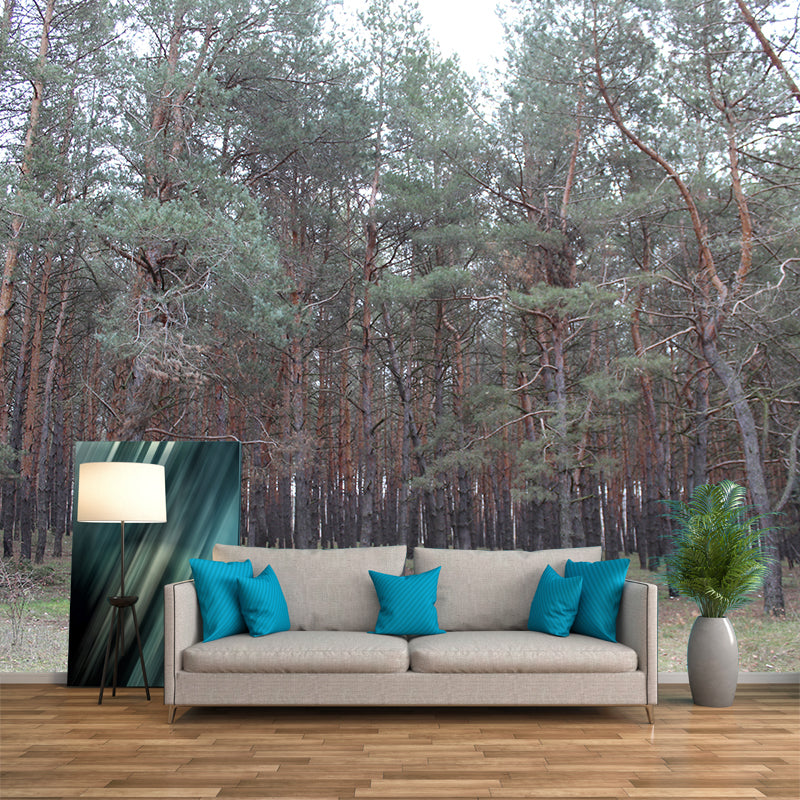 Pine Tree Mural Wall Covering Decorative Mildew Resistant for Sitting Room