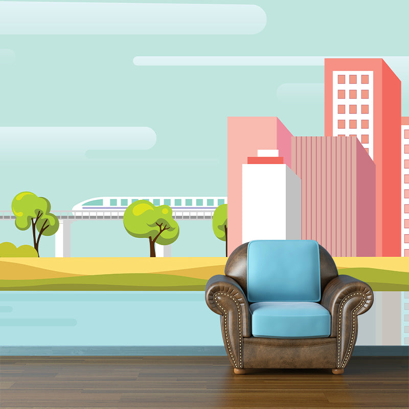 Building Illustration Mural Personalized Size Wall Covering for Meeting Room